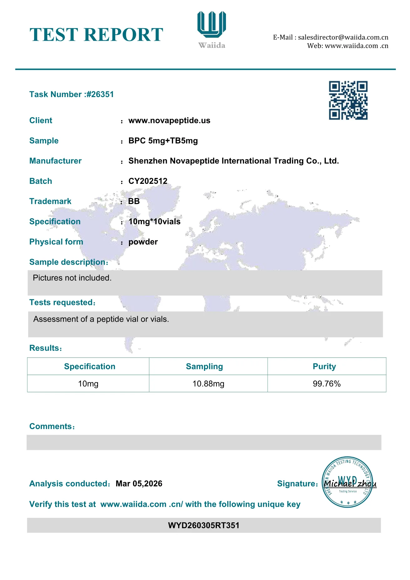 BPC-157 / TB-500 certificate of analysis, page 1