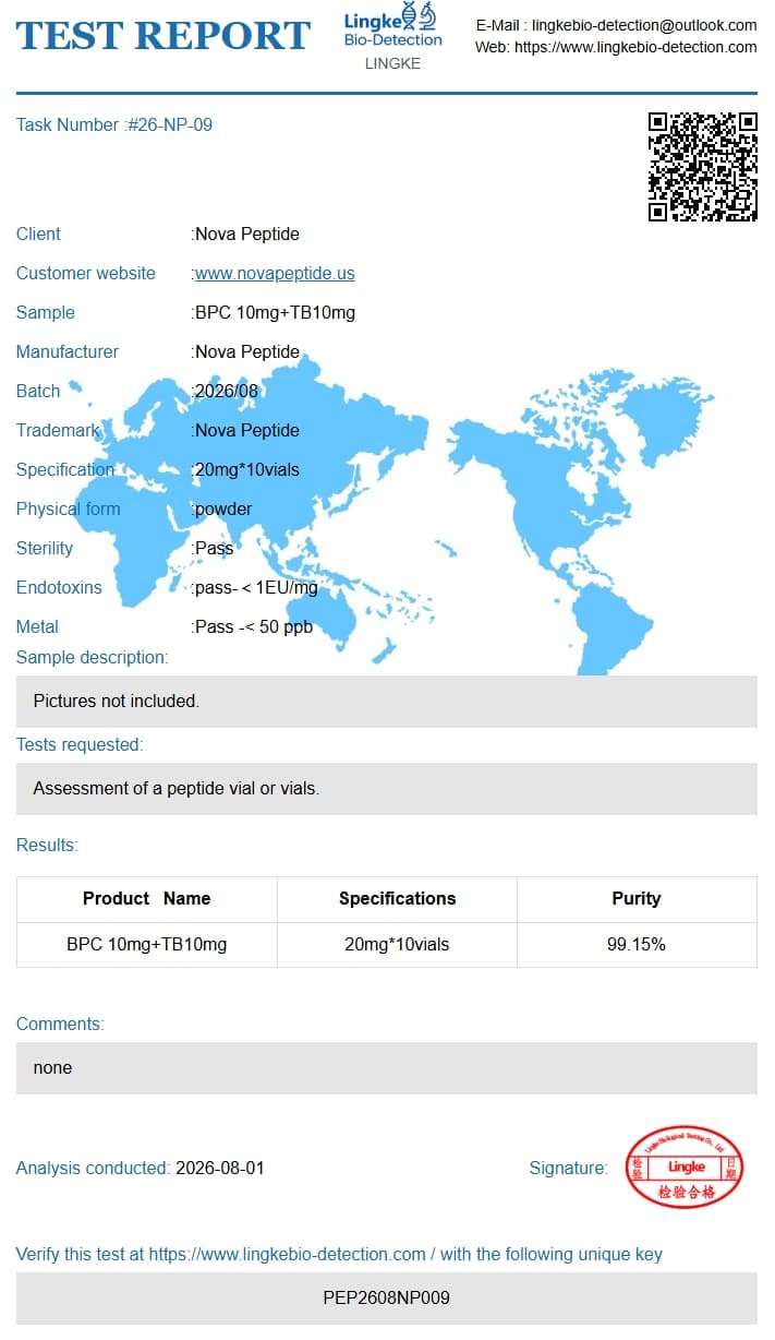 BPC-157 / TB-500 certificate of analysis, page 1