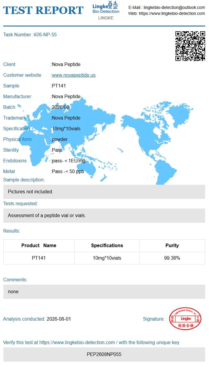 PT-141 certificate of analysis, page 1